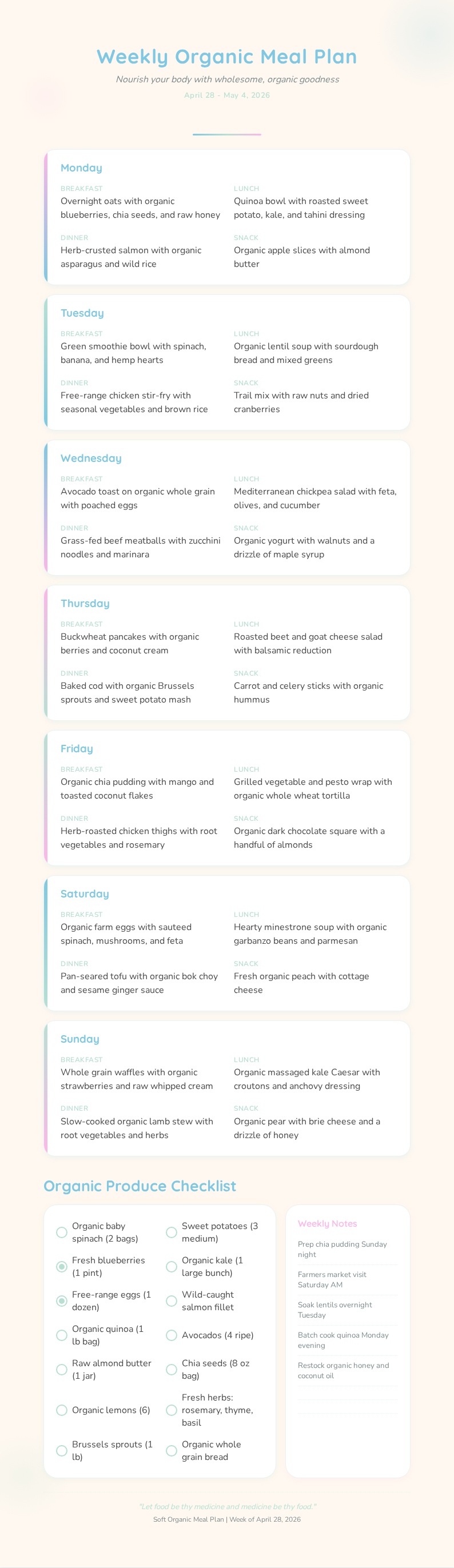 Soft organic meal plan